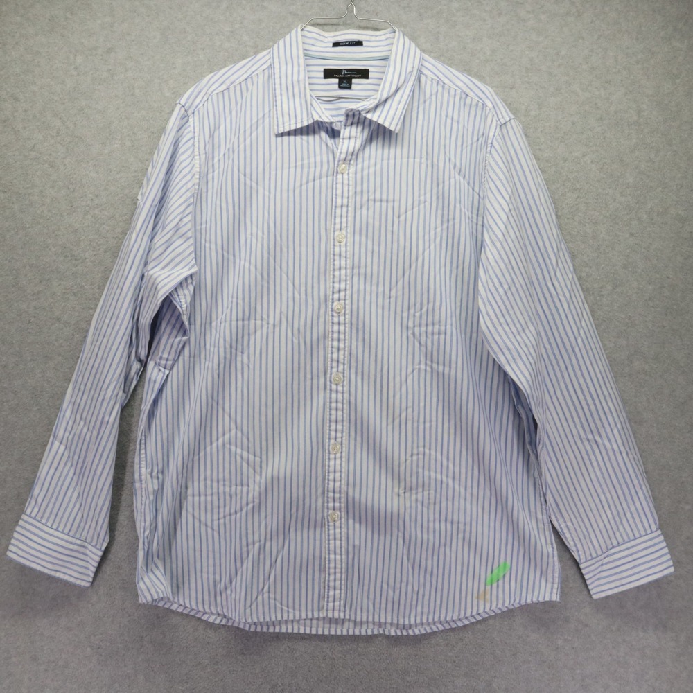 Marc‎ Anthony Shirt Mens XL Slim Fit Casual Button Up Blue Striped Long Sleeve